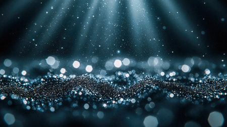 Sparkling luminous spheres scatter across a shadowed background, creating a dreamy, festive atmosphere perfect for digital art or celebration themes.の写真素材