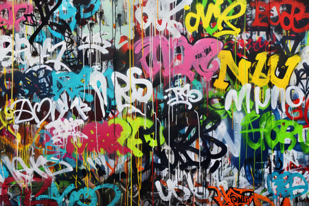 Seamless urban graffiti art pattern on white background, contemporary street art muralsの写真素材