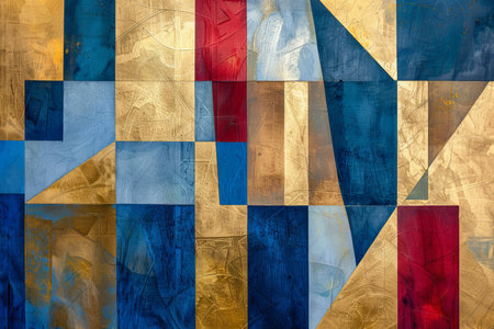 Blue red gold geometric elegant modern abstract artwork - sophisticated contemporary designの写真素材