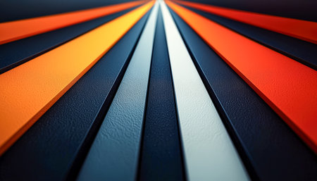 Vibrant, ridged plastic strips converge in an energetic pattern, creating a lively sense of movement and depth suitable for modern design projects.の写真素材