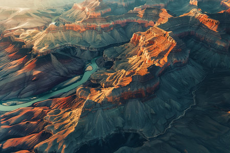 Breathtaking aerial view of grand canyons majestic natural beauty, scale, and play of lightの写真素材