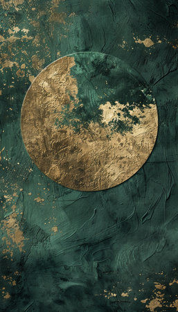 Create a visually stunning craft template with a luxurious gold and green circle for stylish designの写真素材