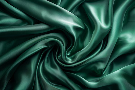 Luxurious green silk drapery abstract satin texture with smooth shiny curtain effectの写真素材