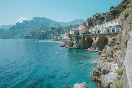 Atrani town at amalfi coast, Italy - high quality landscape photo showcasing mediterranean beautyの写真素材