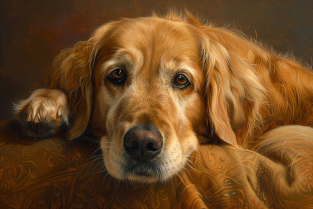 Captivating and heartwarming golden retriever portrait showing loyalty and soulful eyesの写真素材