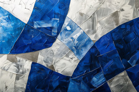 Abstract blue and white diagonal layers with silver accents for creative projectsの写真素材
