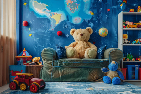 Classic toys playroom background for professional studio photography of children