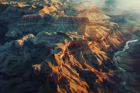Stunning aerial view of grand canyon showcasing natures beauty, scale, and captivating light playの写真素材