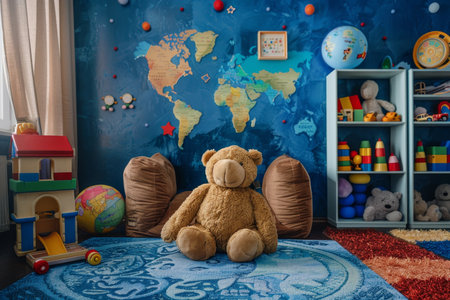 Studio backdrop of childrens playroom filled with classic toys for professional photo sessionsの写真素材