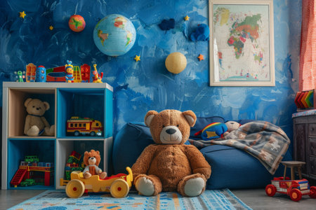 Vintage toys playroom setting for childrens studio photography session with retro ambianceの写真素材