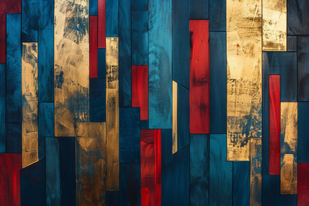 Elegant blue red gold geometric modern abstract artwork for home decor and interior designの写真素材