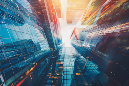 Futuristic city background with modern buildings and contemporary skyline for stock photosの写真素材