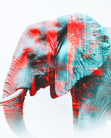 An artistic blend of an elephant and city towers highlights the harmony between advancing urban life and preserving natural wonders.の写真素材