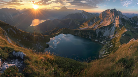 Spectacular sunset at zittauerhuette refuge, lower gerlossee, pinzgau, salzburg, austria, europeの写真素材