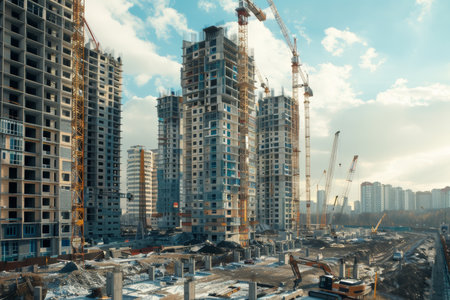 Mega residential towers complex under construction site for apartment investmentsの写真素材