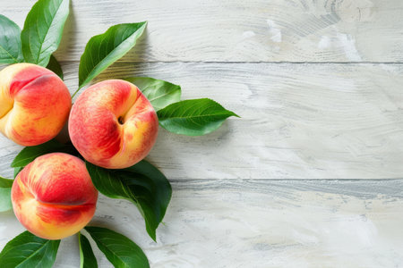 Fresh and ripe peach fruit banner for website or design projects to enhance visual appealの写真素材