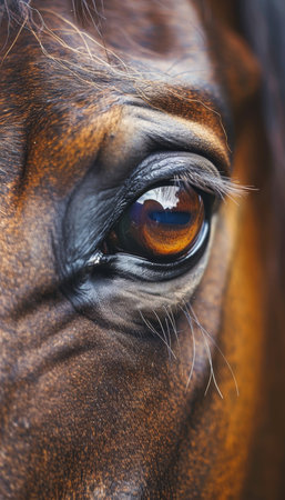 Close-up photography of beautiful brown horses eye - high quality image for saleの写真素材