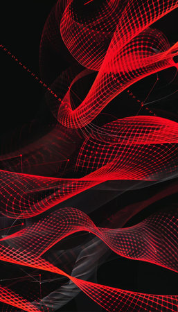 Abstract red and black geometric wave technology background graphic with futuristic design elements