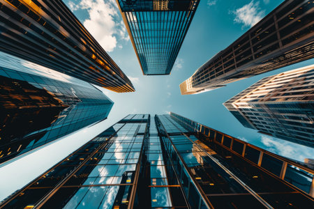 Gleaming skyscrapers in a contemporary cityscape, showcasing modern business office buildings