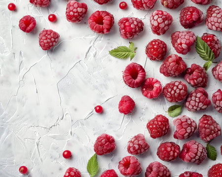 Fresh sweet red raspberries top view high quality frame for sale on stock photography platform