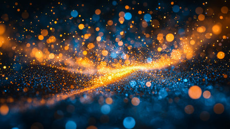 Dynamic display of shimmering gold and blue luminous orbs, creating a vibrant backdrop filled with...