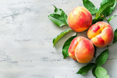 Vibrant fresh and ripe peach fruit banner perfect for website or graphic design projectsの写真素材
