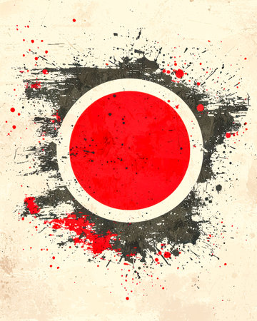 A vibrant, textured portrayal of Japan's national symbol, featuring dynamic paint splatters and a distressed style that evokes patriotism and artisticの写真素材
