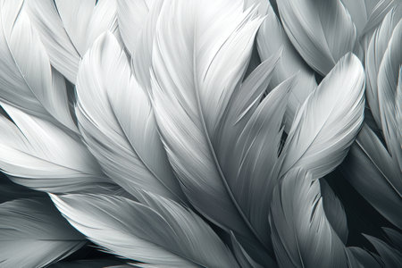 A detailed shot highlighting shimmering silver plumage, showcasing fine ridges, delicate patterns, and a polished, modern appealing perfect for eleganceの写真素材