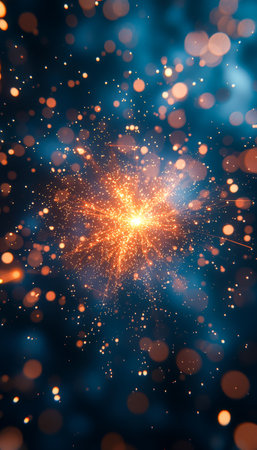 A dazzling explosion of multicolored sparks illuminated against a backdrop of soft bokeh lights, creating an energetic and festive atmosphere perfectの写真素材