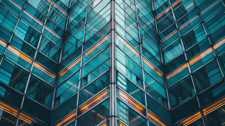Symmetrical glass building with multiple windows stands proudly in the city skyline