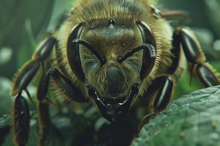 Organic honey in glass jar with wooden dipper, premium quality golden sweet beekeeping productの写真素材
