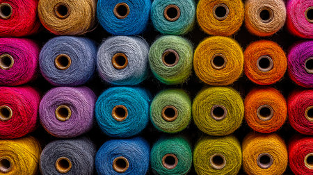 Vibrant multicolored threads form an eye-catching geometric pattern, exuding creativity and skill, perfect for craft, fashion, or textile design themeの写真素材