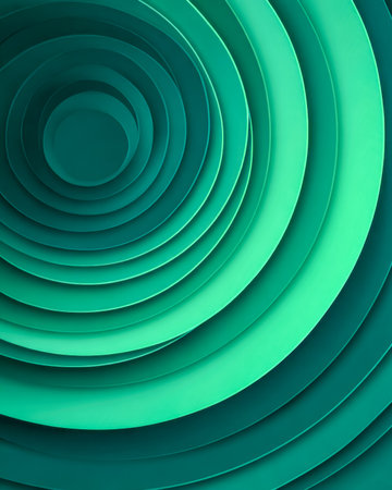 Dynamic layered circles in various green tones create a vibrant, hypnotic pattern ideal for modern design, branding, or digital backgrounds.の写真素材