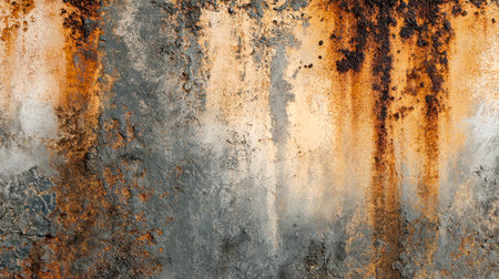 Texture of aged, oxidized metal featuring chipped paint, rust patches, and intricate corrosion patterns that evoke a sense of decay and history.の写真素材