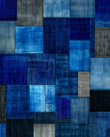 A textured collage of fragmented denim swatches, blending cool blues and subtle grays to evoke a...
