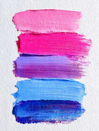 Bold watercolor wash blending lively pink hues into rich indigo, showcasing textured paper details...