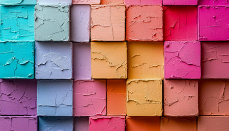 An eye-catching mosaic of pastel chalk pieces forms a lively, symmetrical design, evoking creativity and artistic energy.の写真素材