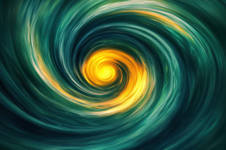 Dynamic spiraling pattern blending lively yellow and green tones, evoking energy and motion suitable...