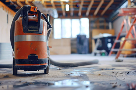 Close-up shot of professional construction vacuum cleaner for construction cleaning services