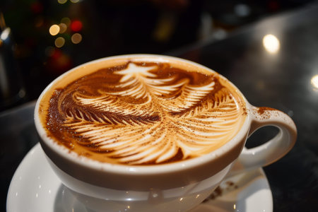 High quality photo of christmas tree latte art coffee drawing for festive season celebration