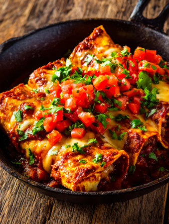 Warm, cheesy enchiladas filled with tender chicken sit beneath a vibrant homemade tomato salsa and...