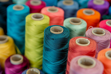 Colorful cotton threads on spools for sewing and embroidery projects, ideal for creative diy crafts