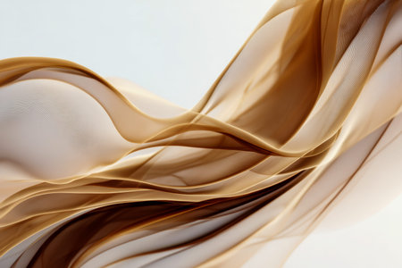 Warm-toned, airy fabric ripples gently, forming delicate curves and luminous effects that evoke a...
