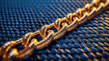 A gleaming metal loop rests on a richly textured cloth, highlighting contrast between smooth shine...