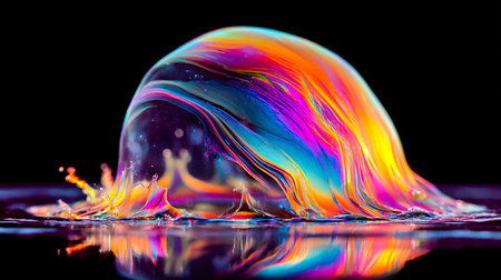 A mesmerizing display of luminous, swirling hues ripples across a water surface, creating a dynamic...