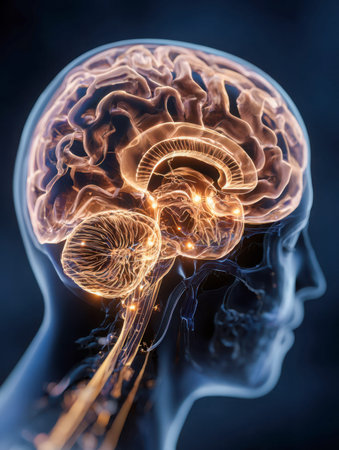 A vibrant, neon-lit visualization of the brain's intricate network, emphasizing neural connections...