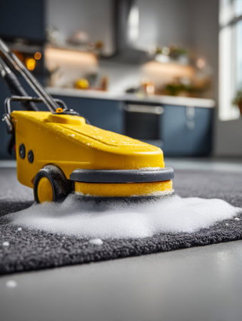 A modern cleaning device efficiently revitalizes a plush carpet, delivering a deep, thorough cleanse...