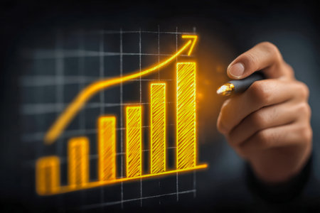 A sleek digital depiction of rising bars and an ascending arrow, symbolizing upward momentum,...