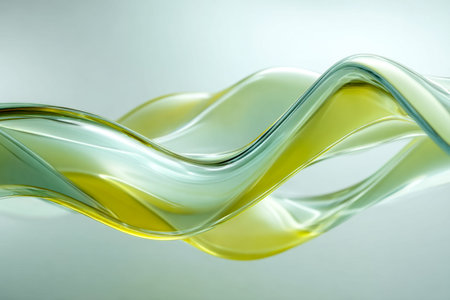 Swirling glass forms in lush greens and gentle yellows create a sophisticated, flowing composition...