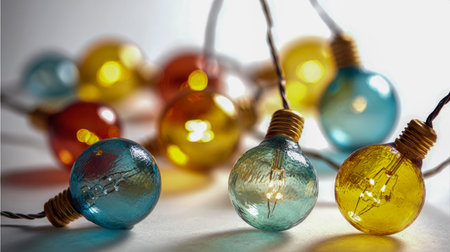 Vibrant string lights featuring luminous glass bulbs create a cheerful atmosphere, perfect for...